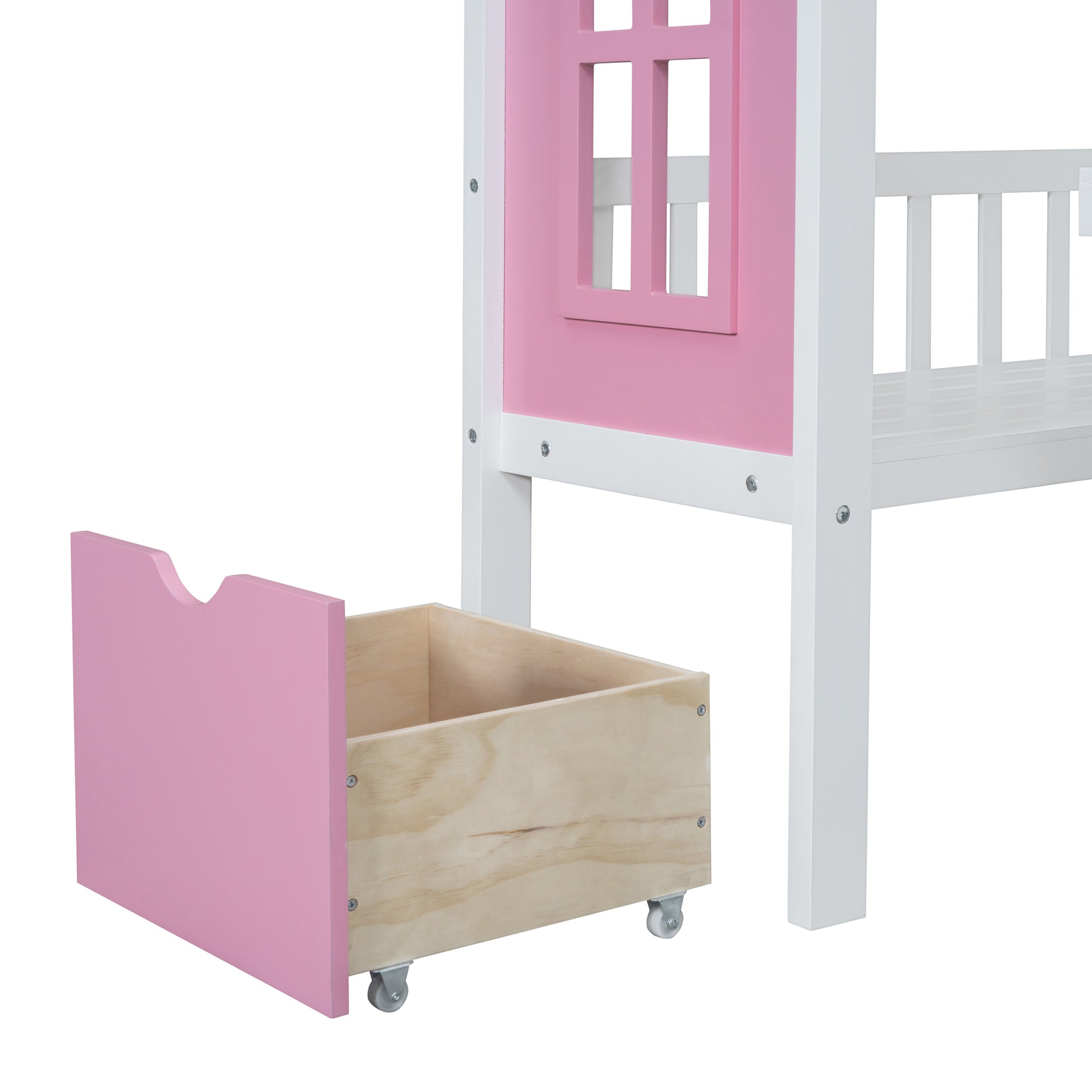 Twin Over Twin Bunk Bed With Changeable Table, Bunk Bed Turn Into Upper Bed And Down Desk Pink Twin Pink Solid Wood