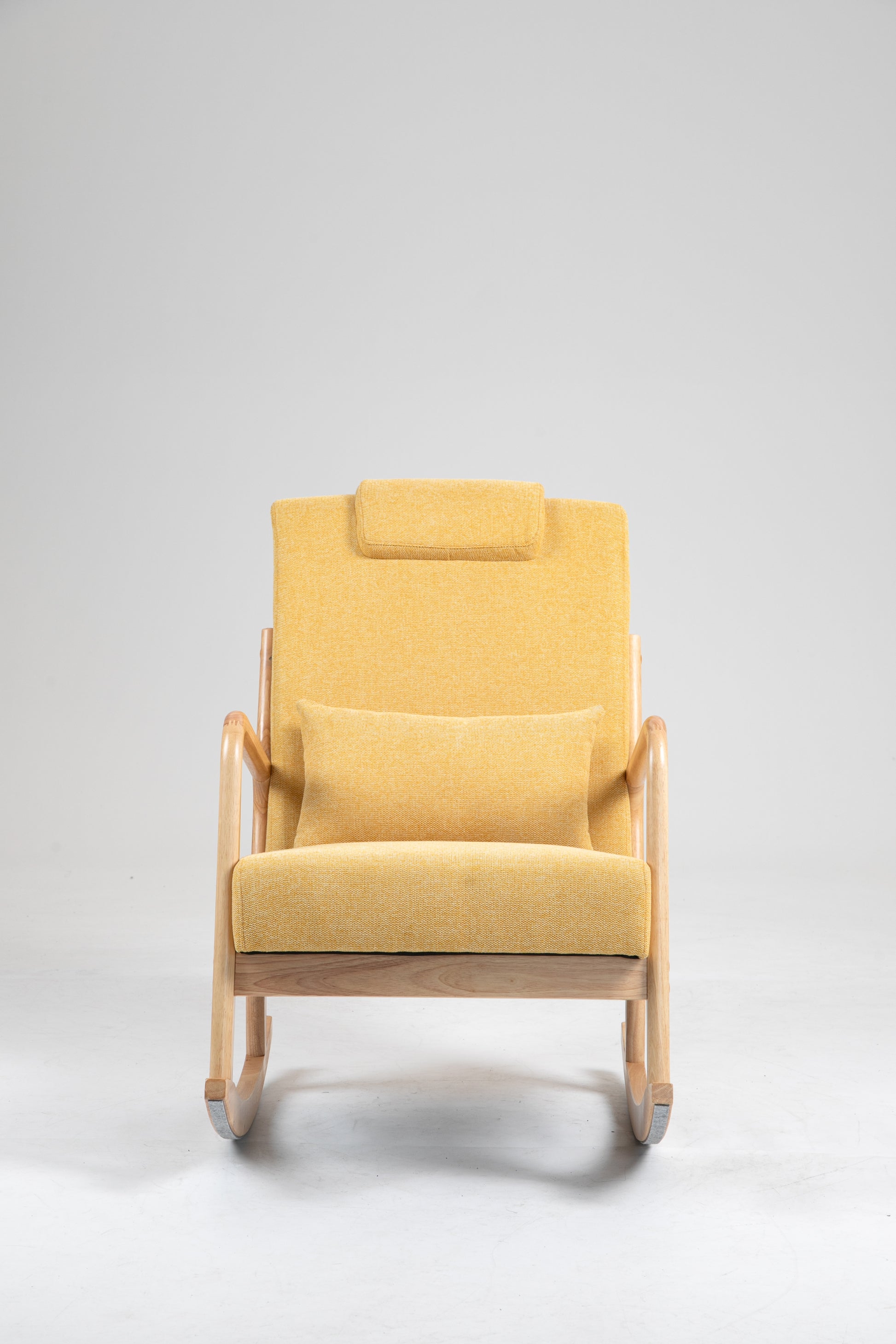 Rocking Chair Upholstered Fabric Rocking Armchair Indoor With High Backrest Glider Chairs And Lumbar Pillow For Living Room Yellow Linen