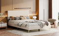 Queen Size Corduroy Upholstered Bed Frame, Platform Bed With Horizontal Stripe Headboard, No Box Spring Needed, Beige Queen Beige Bed Frame Solid Wood Mdf