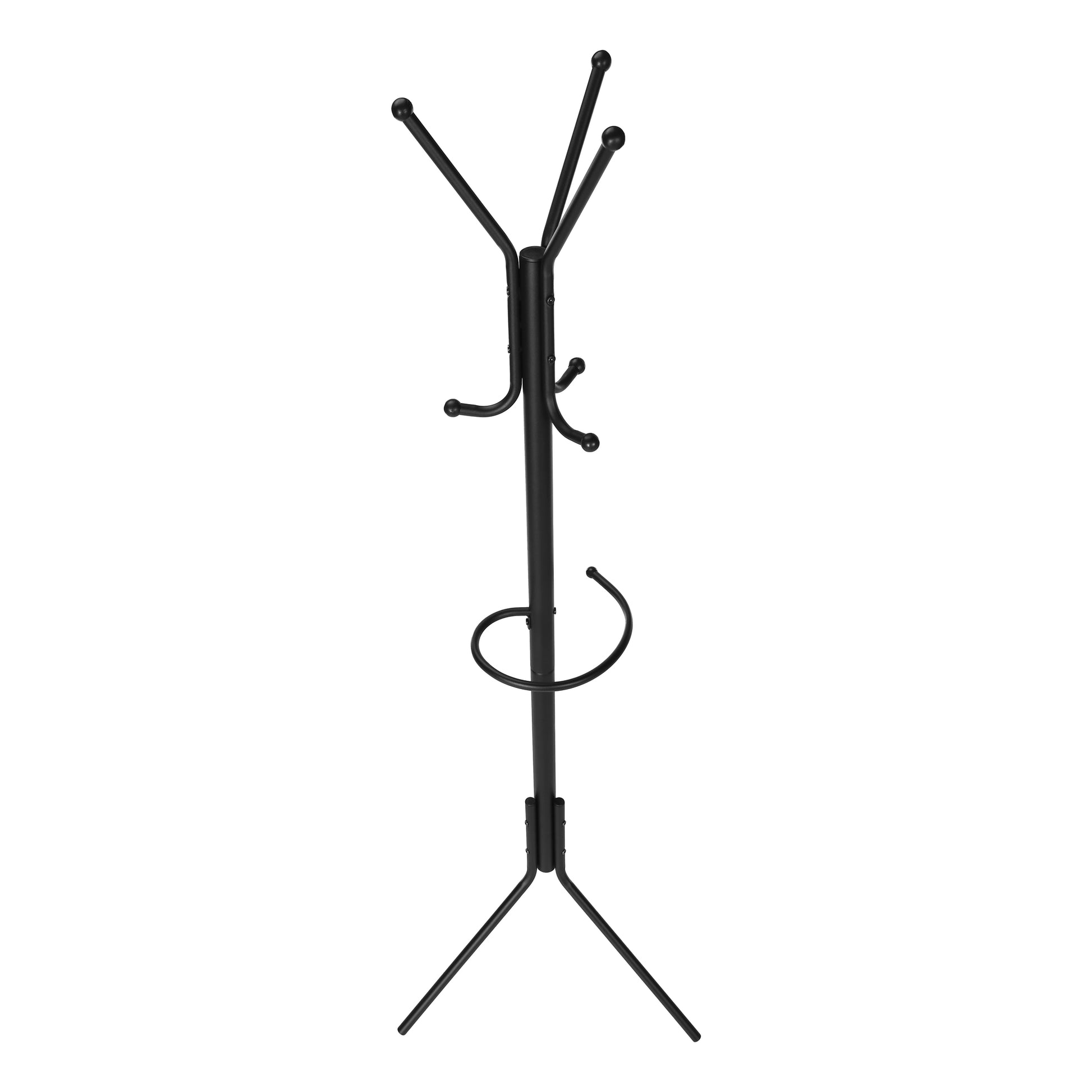Coat Rack, Hall Tree, Free Standing, Hanging Bar, 6 Hooks, Entryway, 68"H, Bedroom, Black Metal, Contemporary, Modern Black Metal