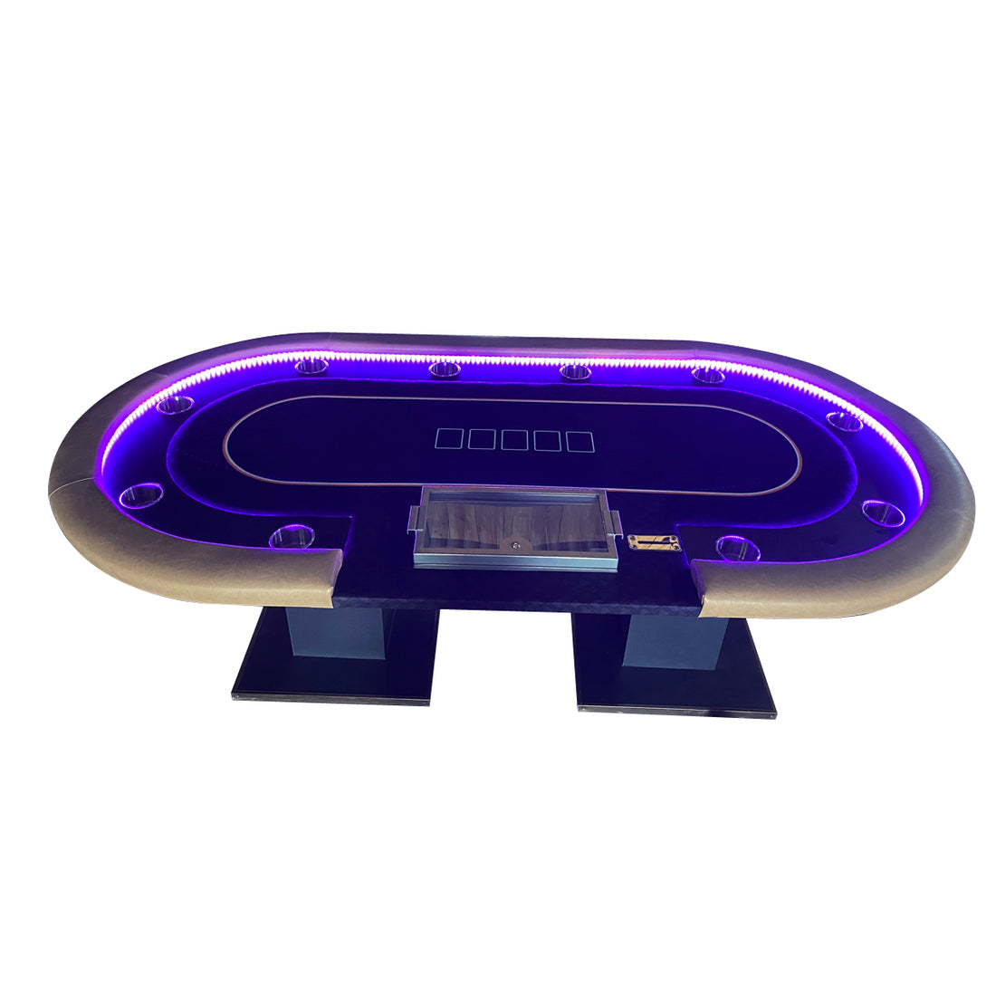96" Premium Poker Table For 10 Player Texas Holdem Casino Game With Speed Cloth Dimmable Led Chip Tray Drop Box Black Primary Living Space Modern Wood