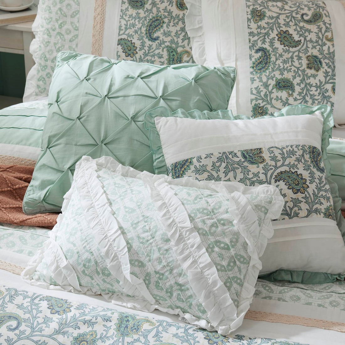 9 Piece Cotton Percale Comforter Set Aqua Cal King California King Aqua Polyester
