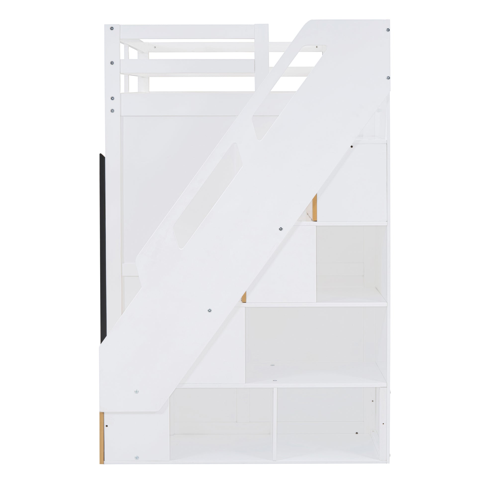 Modern Loft Bed With Two Tone Storage Stairs And Pull Out Wardrobes, White Twin White Solid Wood Mdf