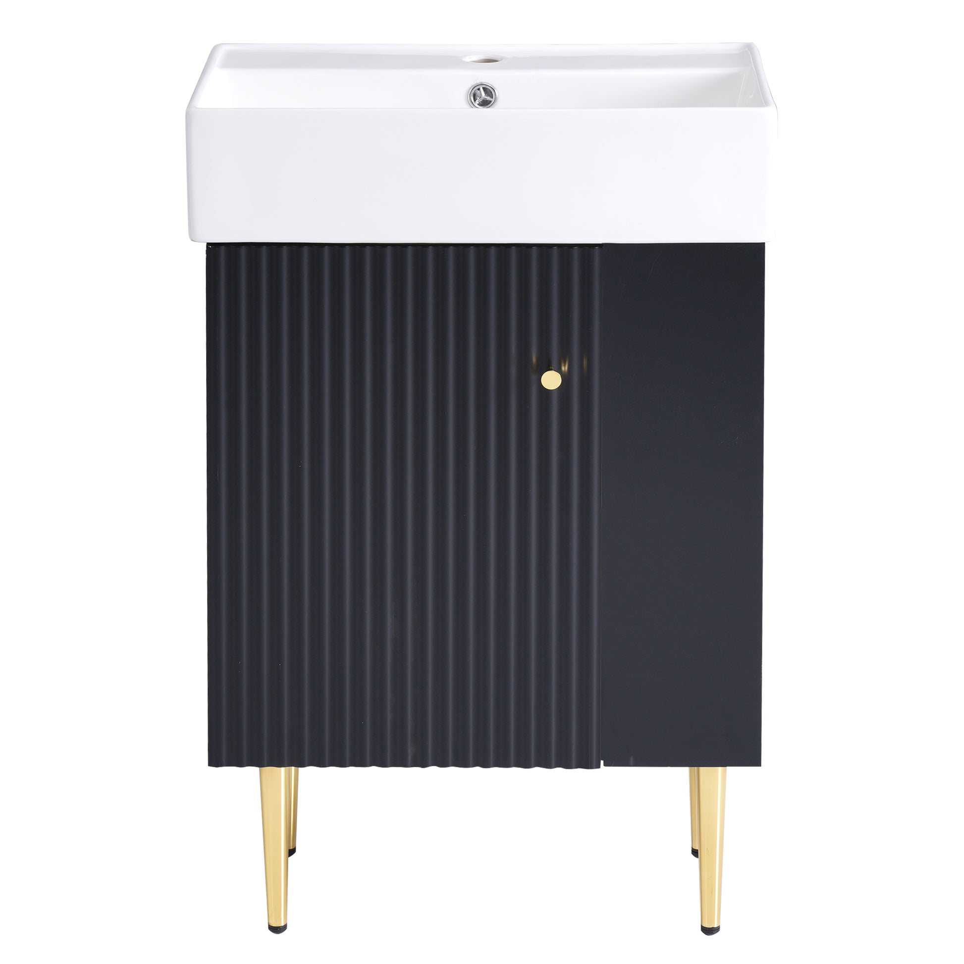 21.6" Black Bathroom Vanity, Combo Cabinet, Bathroom Storage Cabinet, Single Ceramic Sink, Right Side Storage Black Bathroom Ceramic Mdf