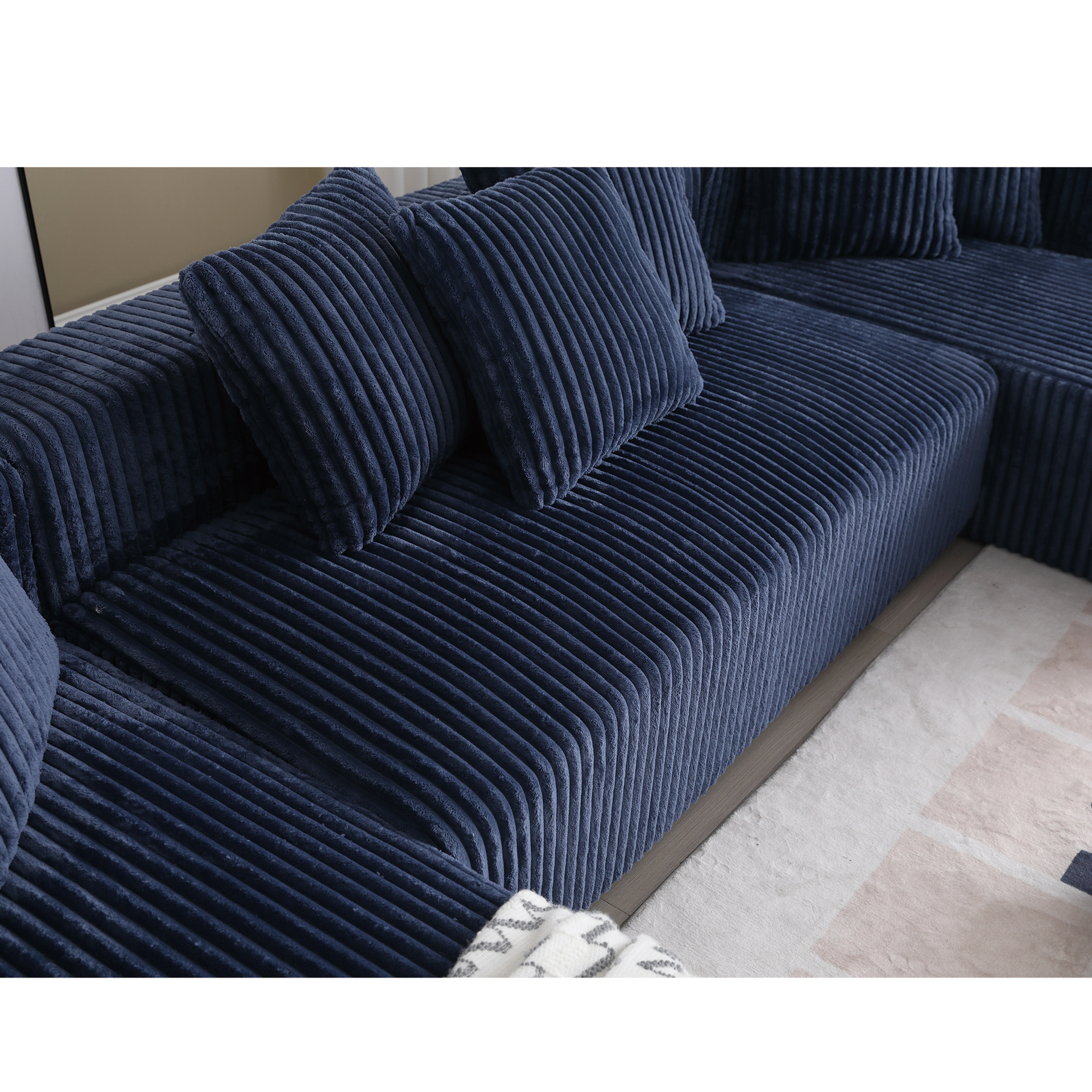 Arrived 131'' Modular Sectional Couch, U Shaped Sofachaise Lounge, Striped Fabric,Upholstered 4 Seater Couch For Living Room, Bedroom, Free Combination Sofa Corduroy , Blue Blue Polyester Primary Living Space Soft Modern Square Arms Foam Upholstered 4
