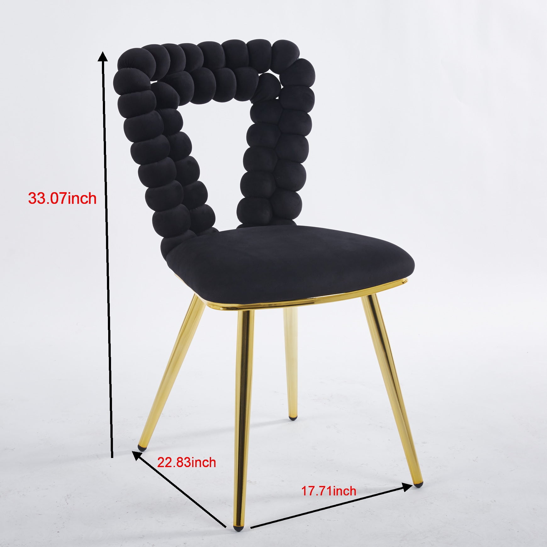 Modern Chair Set Of 2 With Golden Color Iron Tube Legs, Black Soft Cushions And Comfortable Backrest, Suitable For Dining Room, Living Room, Cafe,Hairball Back Gold Black Fabric