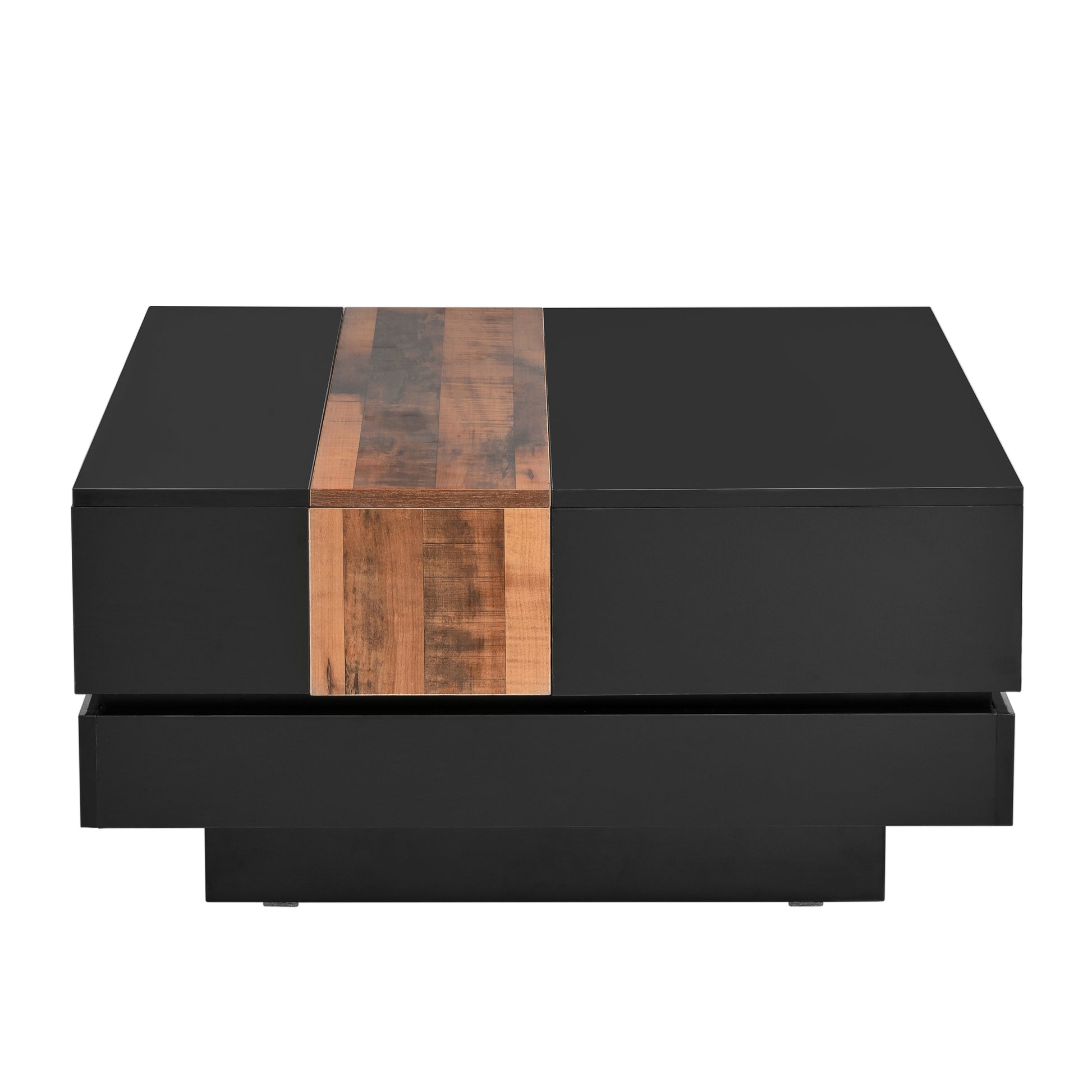 31.4'' X 31.4'' Square Coffee Table With Sliding Tabletop, High Gloss Center Table With Hidden Storage Compartment, Extendable Cocktail Table With Walnut Grain Finish For Living Room, Black Black Square Mdf