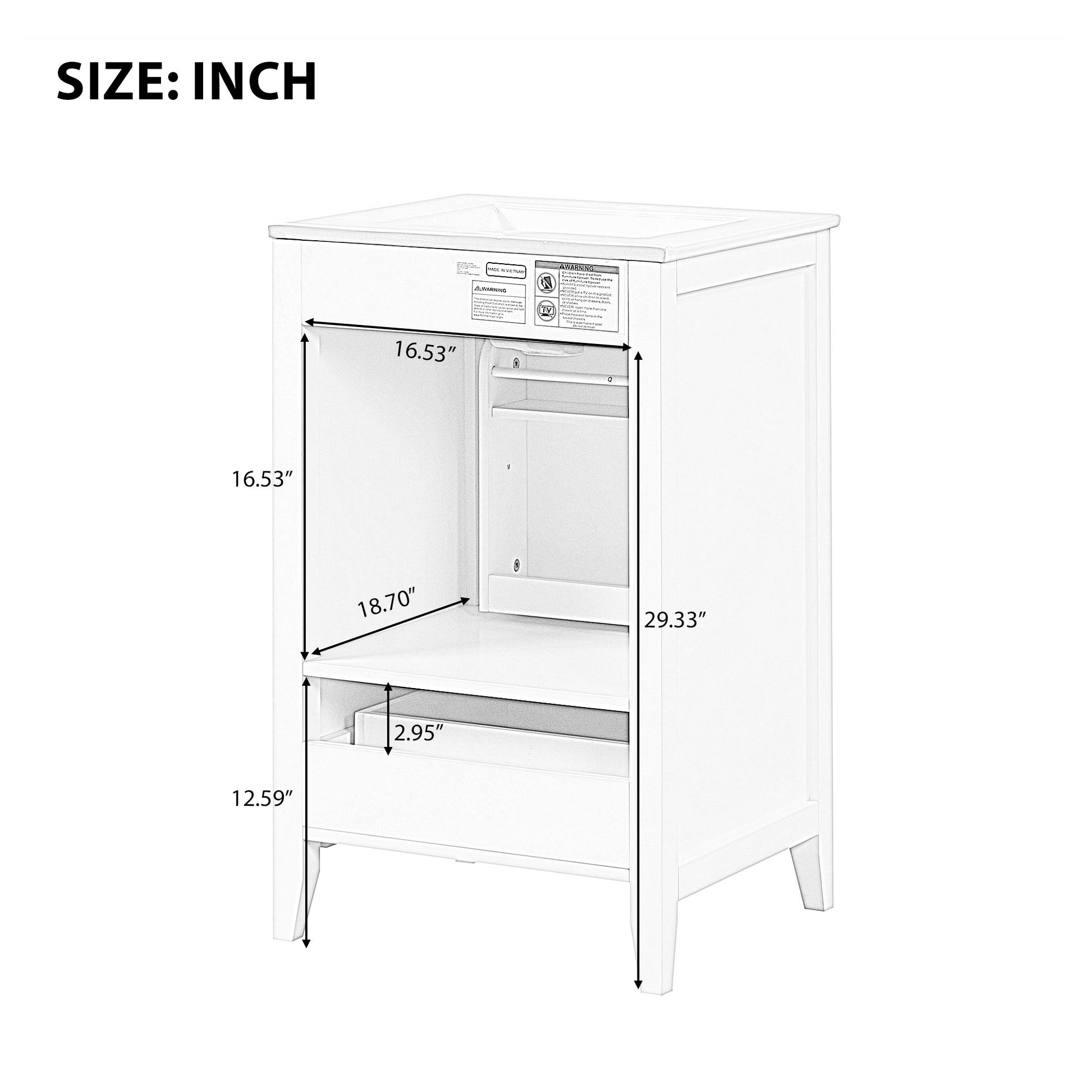 20" Bathroom Vanity With Sink, Bathroom Cabinet With Soft Closing Door, Storage Rack And A Drawer, White White Mdf