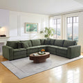 6 Seats,Oversized Sectional Sofa,L Shaped Corner Couch With Detachable Seat & Back Cushion, Corduroy Upholstery Convertible Sleeper Sofa&Couch For Living Room Green Fabric 6 Seat