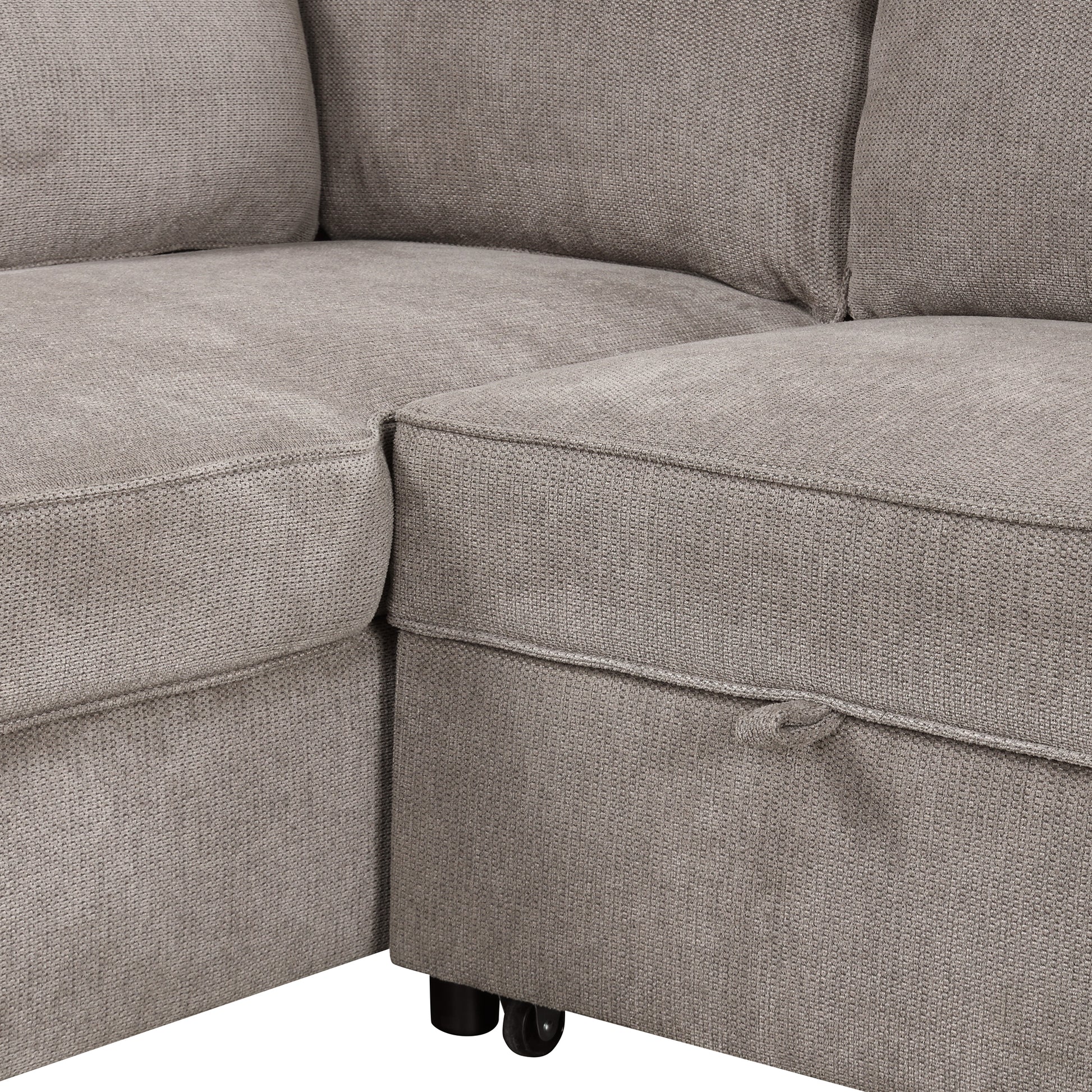 90" Pull Out Sleeper Sofa L Shaped Couch Convertible Sofa Bed With Storage Chaise, Storage Racks And Usb Ports, Light Brown Light Brown Foam Polyester 3 Seat