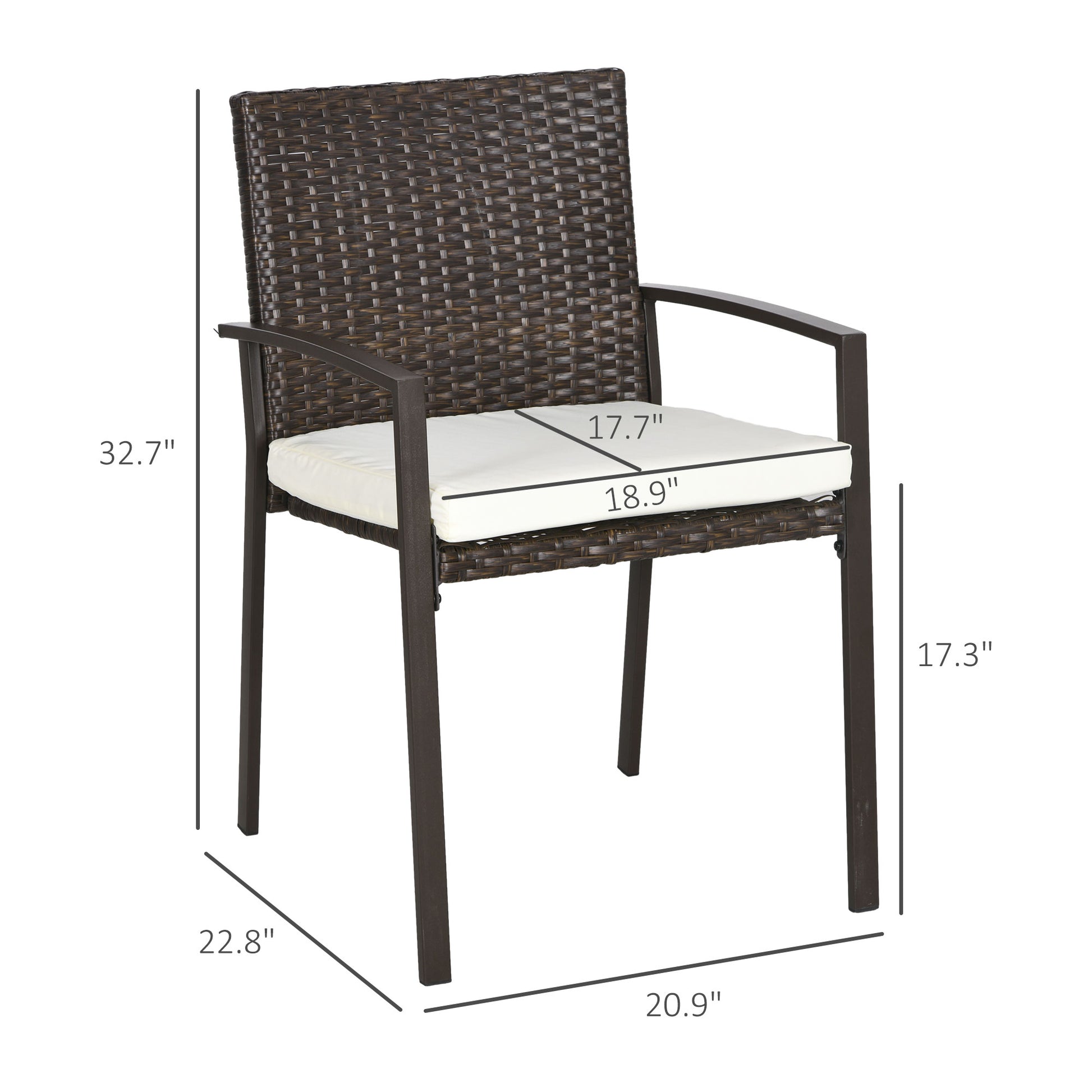 Outsunny 2 Piece Pe Rattan Outdoor Dining Chairs With Cushion, Patio Wicker Dining Chair Set With Backrest, Armrests For Patio, Deck, Garden, Cream White White Black Steel