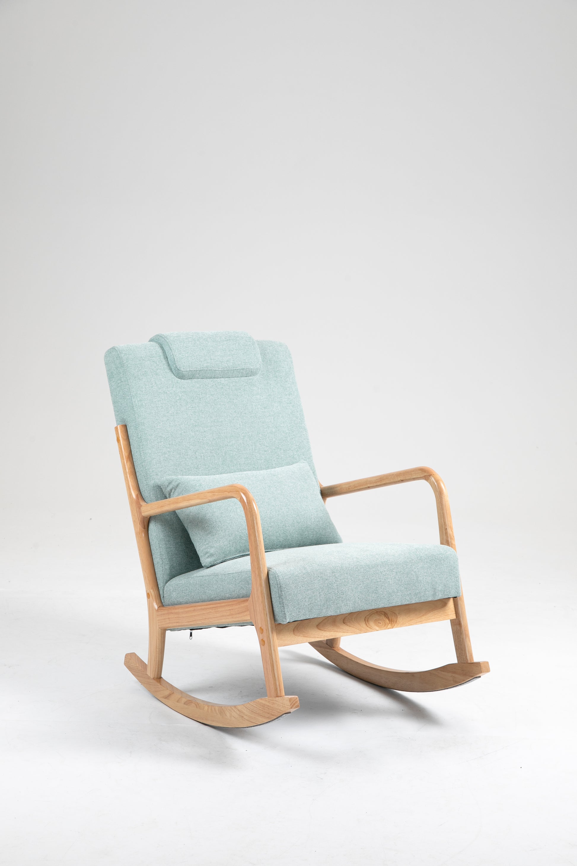 Rocking Chair Upholstered Fabric Rocking Armchair Indoor With High Backrest Glider Chairs And Lumbar Pillow For Living Room Light Green Linen