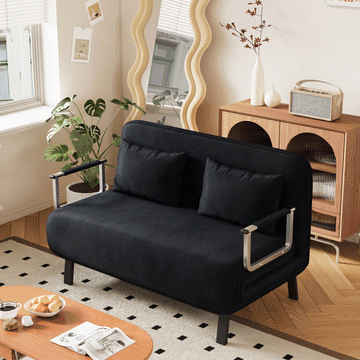 39 Convertible Chair Bed, Tri Fold Sofa Bed With Adjustable Backrest & Pillow, Leisure Chaise Lounge Couch With Sturdy Steel Frame For Home & Office, Comfortable Sleeper Chair Black Black Velvet Primary Living Space Medium Firm Contemporary Polyurethane