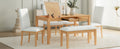 Farmhouse 6 Piece Dining Table Set With Storage Table, Kitchen Table Set With Drawer, Storable Bench And Upholstered Dining Chairs, Natural Beige Wood Dining Room Bench Seating Acacia Rectangular Dining Table With Chair And Bench Upholstered Chair Wood