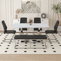 Table And Chair Set. Large Modern Rectangular Table With White Textured Top And Silver Metal Legs. Soft And Comfortable Pu Seats, Faux Leather Upholstered Seats And Sturdy Metal Legs. White Black Mdf Metal