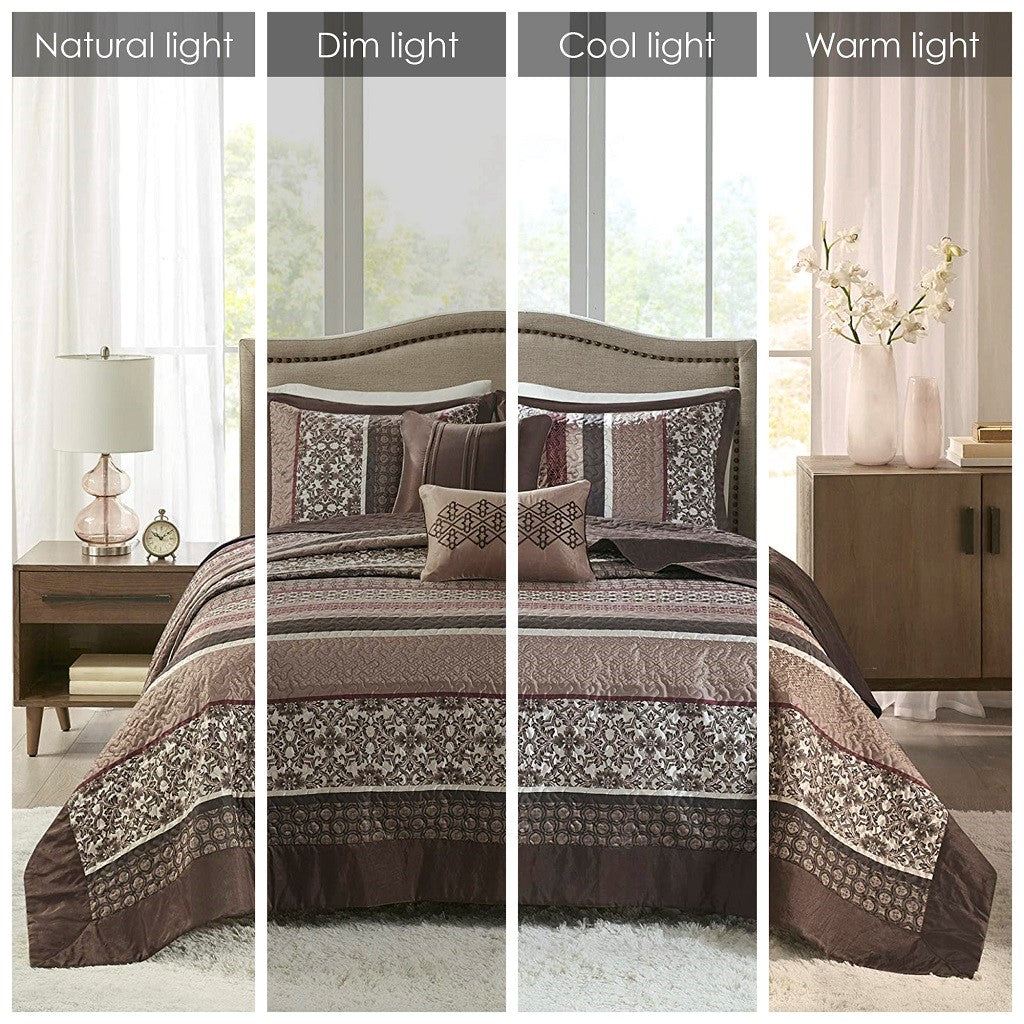 5 Piece Jacquard Quilt Set With Throw Pillows Red Full Queen Full Red Cotton