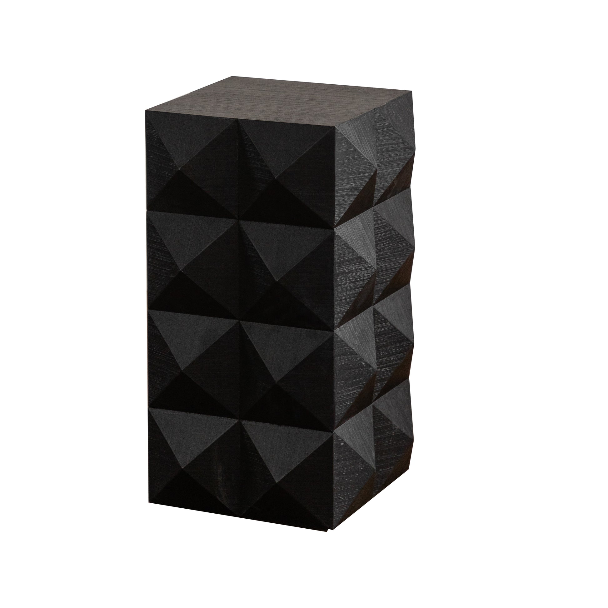 23.62"Height Three Dimensional Embossed Pattern Design Retro Side Table Retro Furniture Black Black Fir Mdf