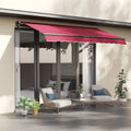 Outsunny 10' X 8' Retractable Awning, Patio Awnings, Sunshade Shelter W Manual Crank Handle, Uv & Water Resistant Fabric And Aluminum Frame For Deck, Balcony, Yard, Red Red Aluminum