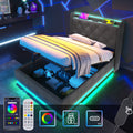 Twin Size Upholstered Bed, 360 Surround Led Function, Buttons Apps Remote Control, Hydraulic Storage Bed With Usb Type C Charging, Gray,Linen Without Mattress Twin Gray Linen