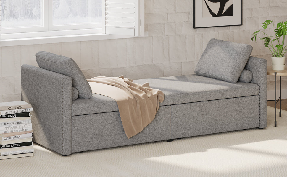 Modern Upholstered Chaise Lounger Daybed Small Single Daybed With 2 Drawers, No Mattress Needed, Perfect For Living Rooms & Home Office, Linen Fabric, Gray Gray Linen