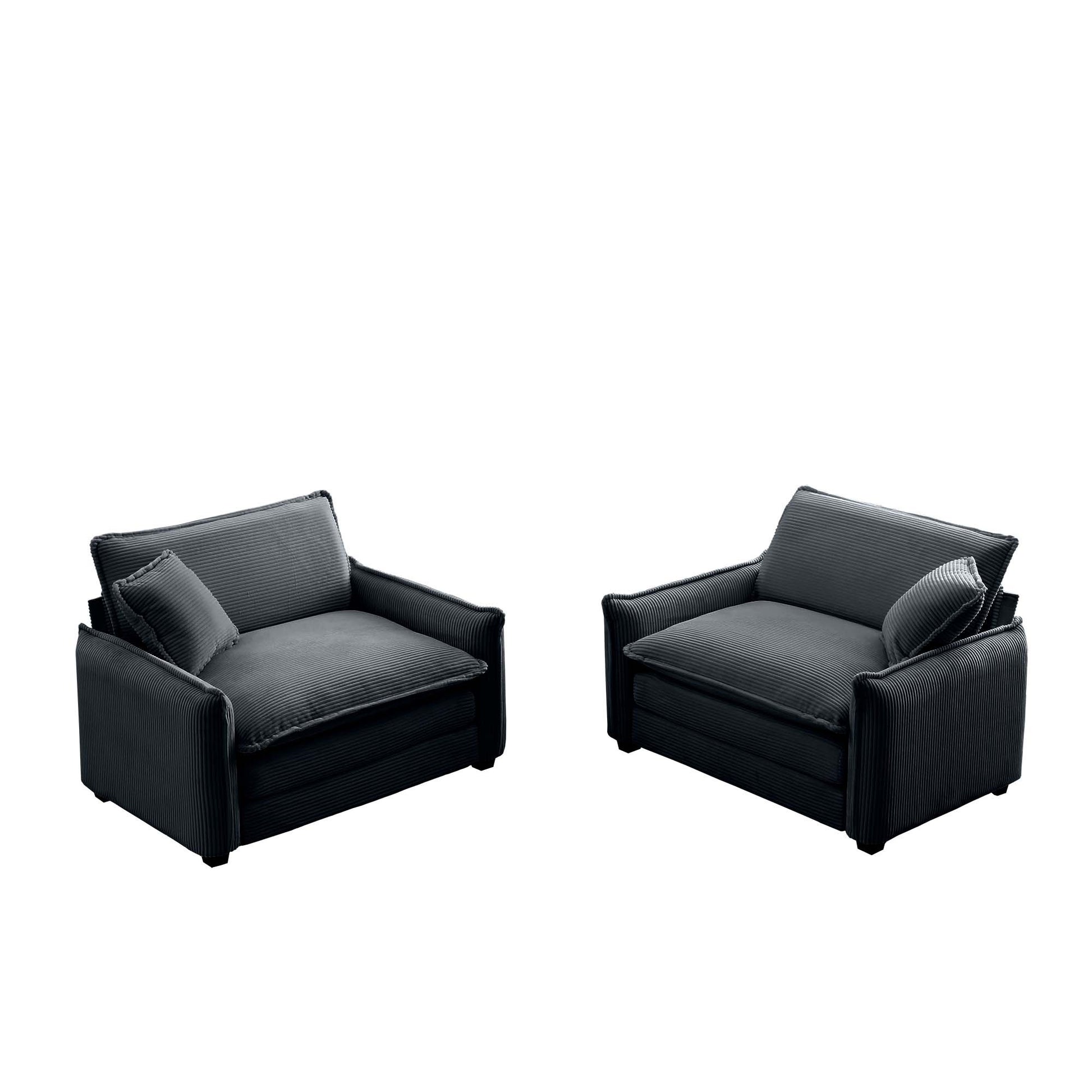 Grey Corduroy,Luxurious And Sophisticated Deep Seated Sofa Set With Two Single Deep Seat Sofa Suitable For Living Room And Office Grey Corduroy 2 Seat