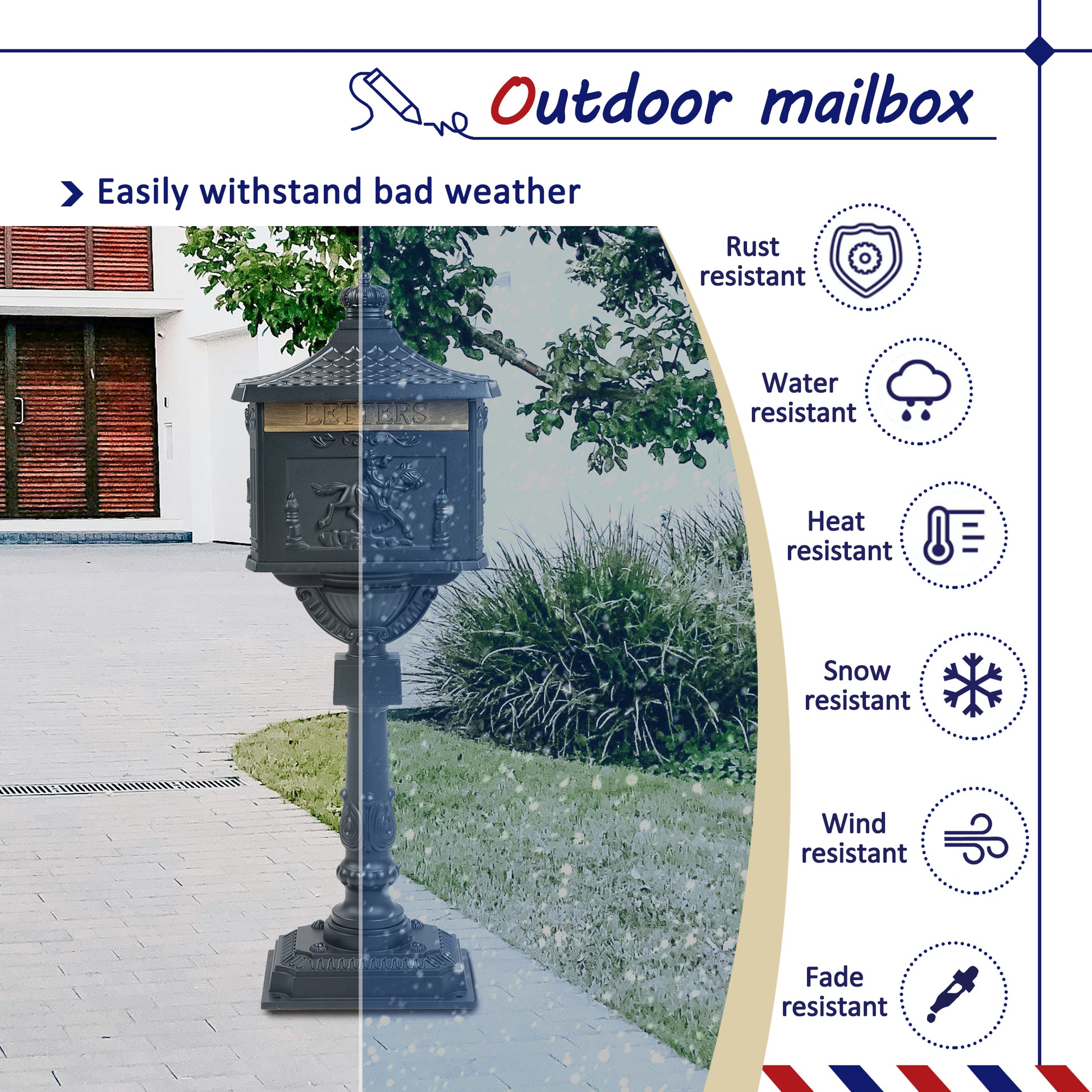 Mailbox Cast Aluminum Black Mail Box Postal Box Security Heavy Duty Black Aluminium