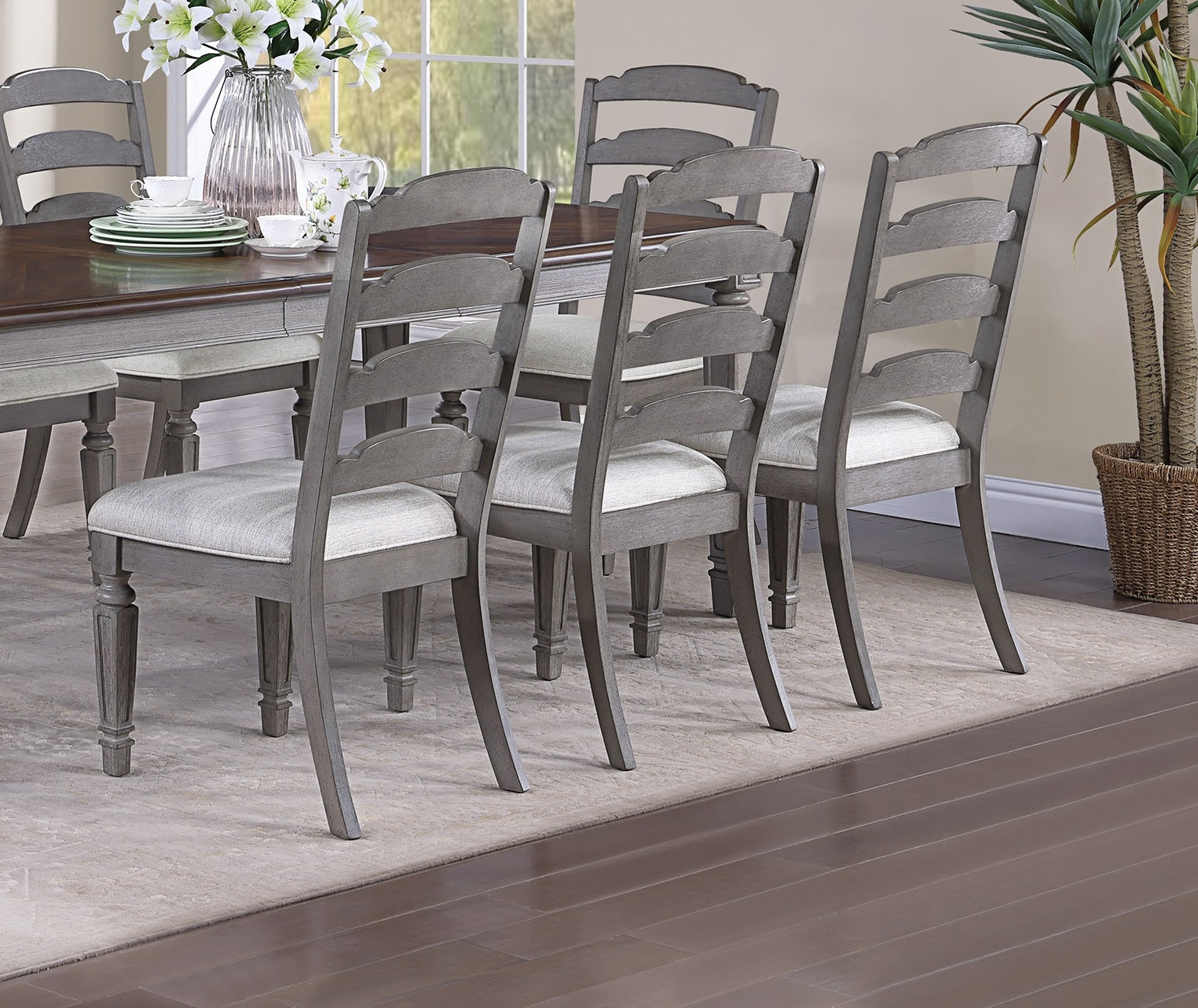 Light Grey Contemporary Style Side Chairs Set Of 2Pc Wooden Frame Ladder Back Design Dining Room Furniture Light Grey Dining Room Foam Classic,Contemporary,Modern Dining Chairs Rubberwood Ladder
