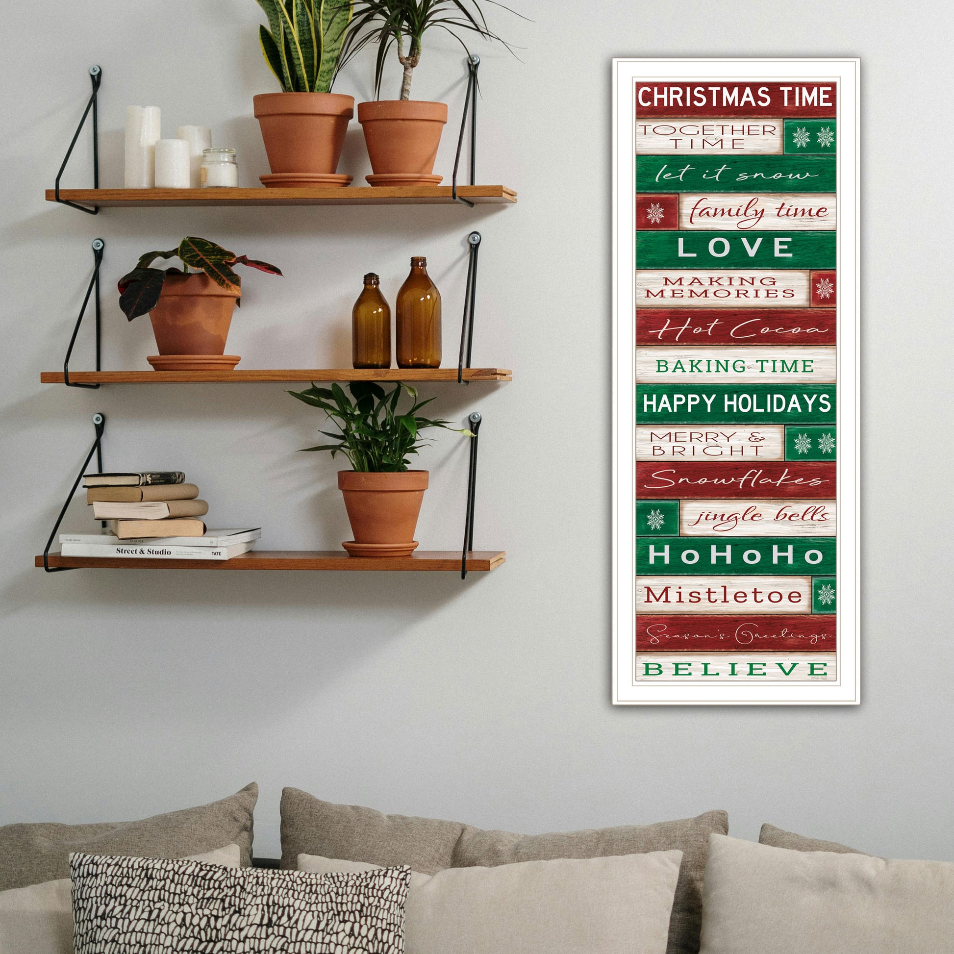 Christmas Time White Framed Wall Art For Living Room, Bedroom Wall Art Print For Home Decor By Cindy Jacobs Multicolor Wood Paper