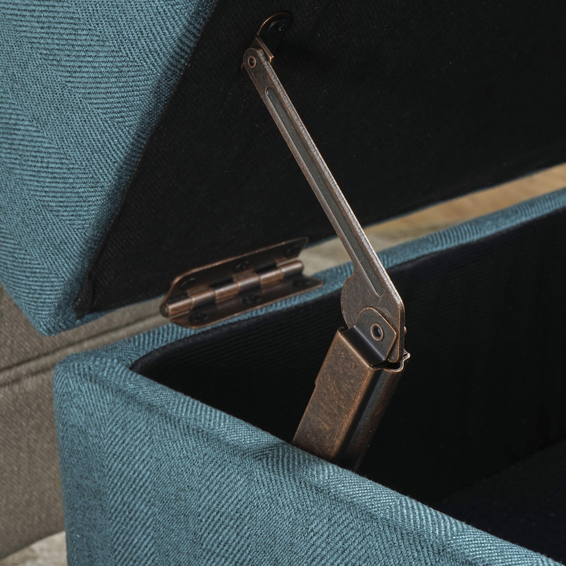 Storage Ottoman Teal Wood Fabric