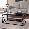 Argall Glass Top Cocktail Table W Storage Black Iron