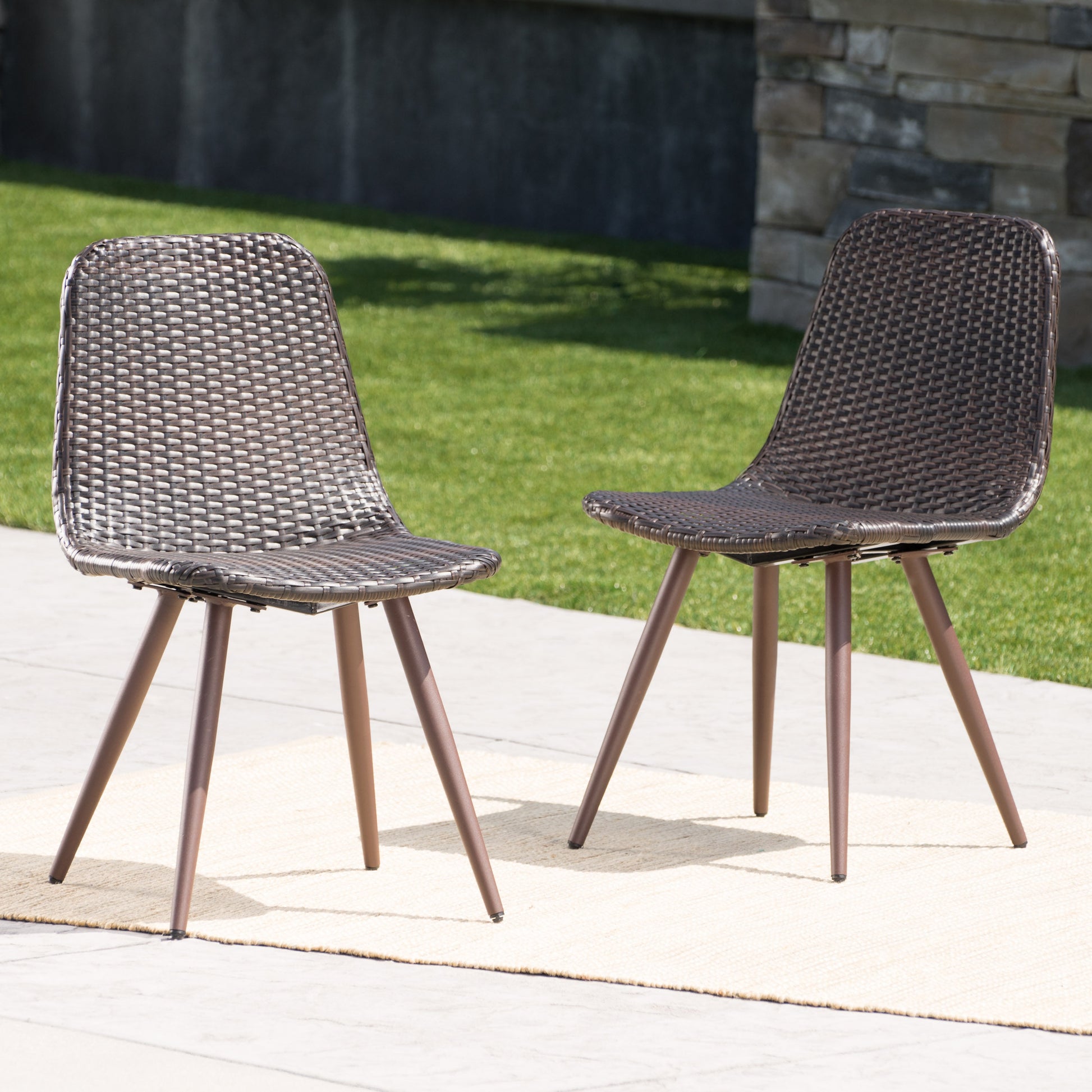 Gila Dining Chair With Powder Coated Legs,Set Of 2 Brown Multi Rattan