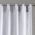 Poly Printed Curtain Panel With Tufted Stripe And Lining White Navy 50X95