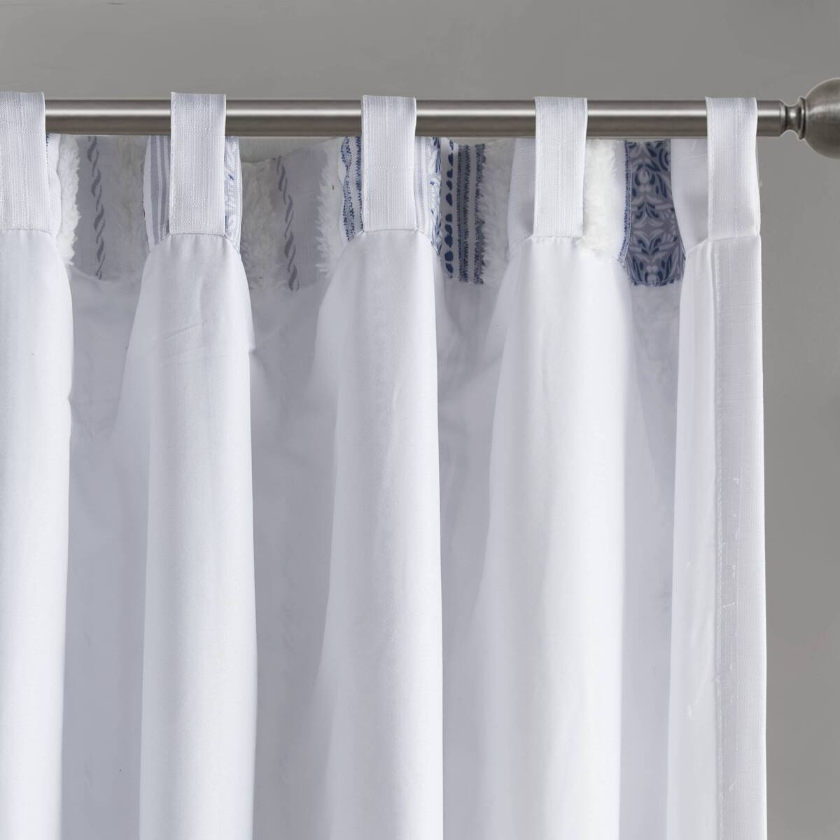 Poly Printed Curtain Panel With Tufted Stripe And Lining White Navy 50X95" Multicolor Polyester