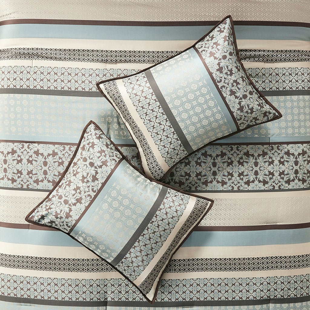 7 Piece Comforter Set Blue Queen Queen Blue Polyester