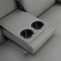 Sofa Bed With Armrest Two Holders Wood Frame, Stainless Leg, Futon Grey Pvc Grey Leather 2 Seat