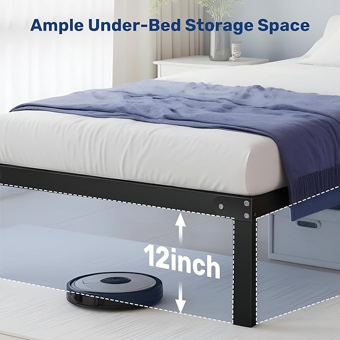 Twin Size Bed Frame, 14 Inch Platform Bed No Box Spring Needed, Sturdy Metal Bed Frame Twin Size, Storage Space Under The Bed Heavy Duty Frame Bed, Black Black Metal