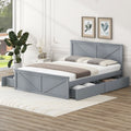 Queen Size Wooden Platform Bed With Four Storage Drawers And Support Legs, Gray Queen Gray Pine