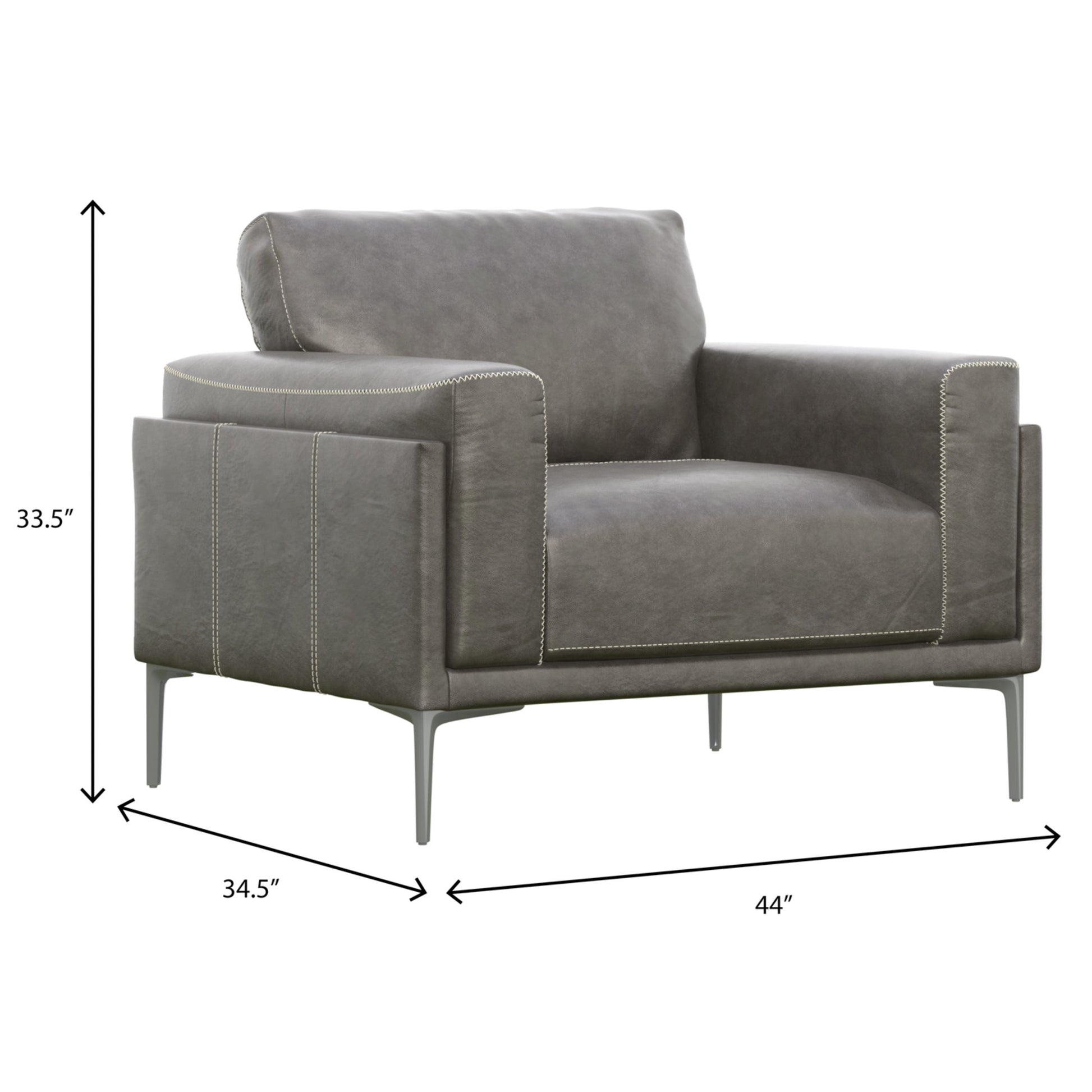 Onyx Gray Leather Chair Dark Gray Primary Living Space Foam Genuine Leather