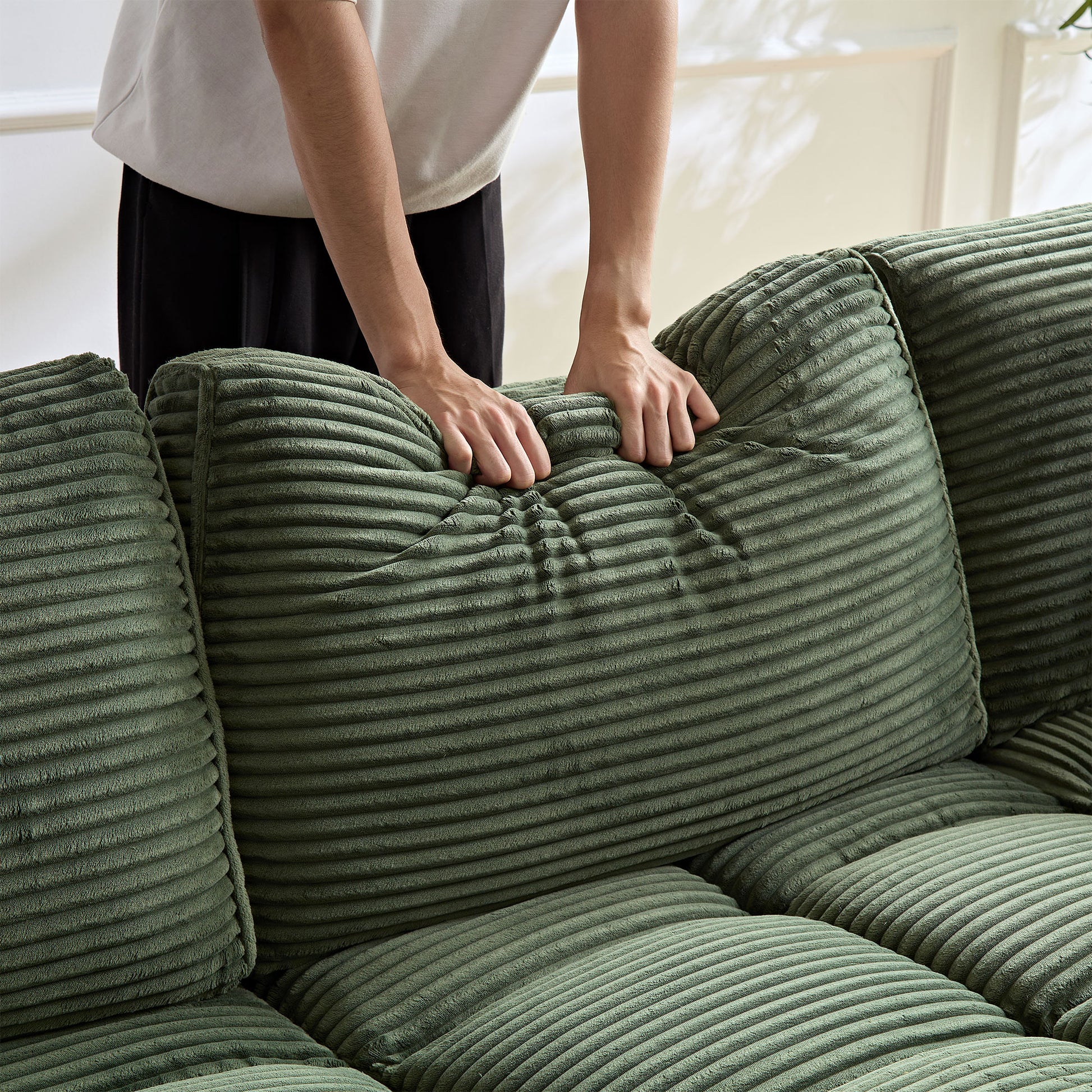 6 Seats,Oversized Sectional Sofa,L Shaped Corner Couch With Detachable Seat & Back Cushion, Corduroy Upholstery Convertible Sleeper Sofa&Couch For Living Room Green Fabric 6 Seat