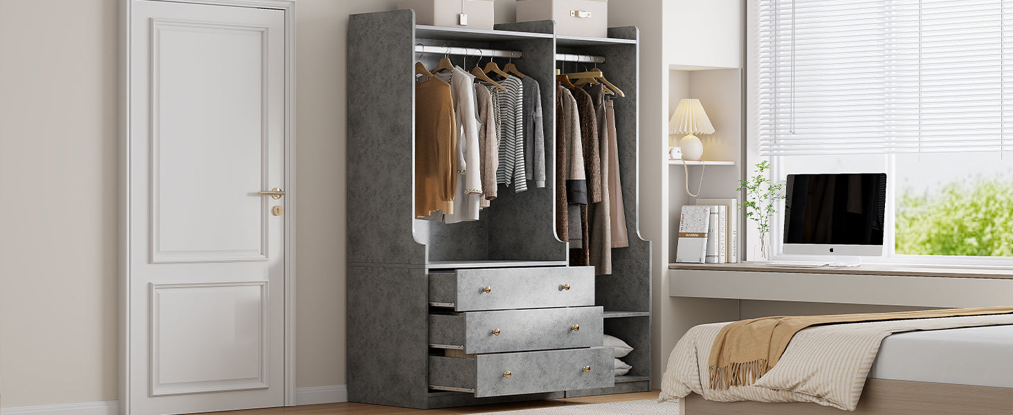 Open Wooden Wardrobe Storage For Bedroom, Gray Gray Particle Board