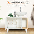 Bathroom Sink Cabinet With Cat Litter Box Enclosure, Hidden Litter Pet Washroom With Divider, Indoor Cat House For Large Cats, Wooden Cabinet Furniture, White White Vintage Particle Board
