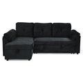 Corduroy Tufted Upholstered Sleeper Sectional Sofa, L Shaped Modular Convertible Sofa With Reversible Storage Chaise, Pull Out Sleep Couch Bed And Reclining Backrest Perfect For Living Space, Black Full Black Corduroy