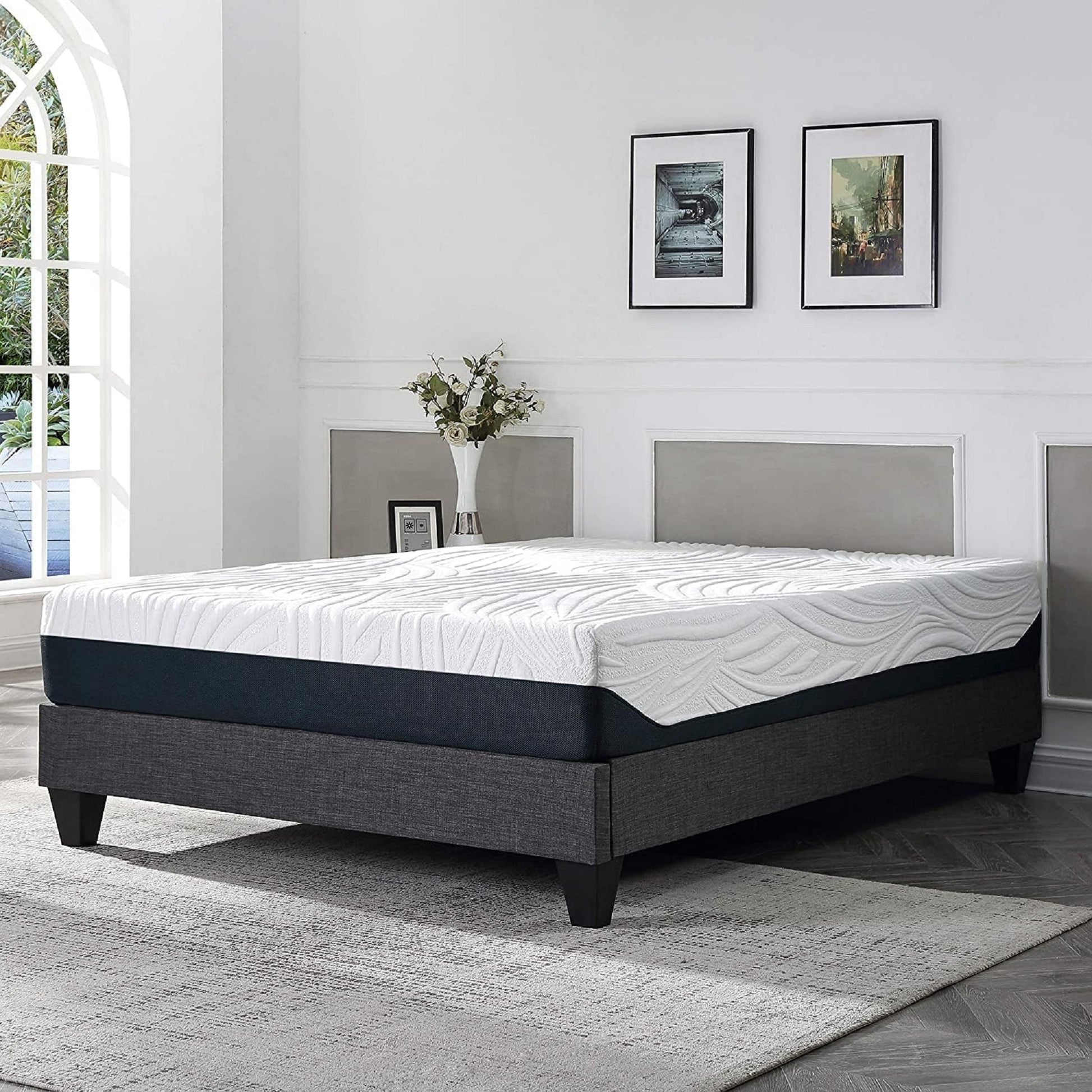 1Pc Contemporary Upholstered Platform Bed Eastern King Linen Like Polyester Fabric Steel Grey Wood Frame Bedroom Box Spring Not Required King Steel Gray Wood Primary Living Space Contemporary Bed Frame Polyester Wood