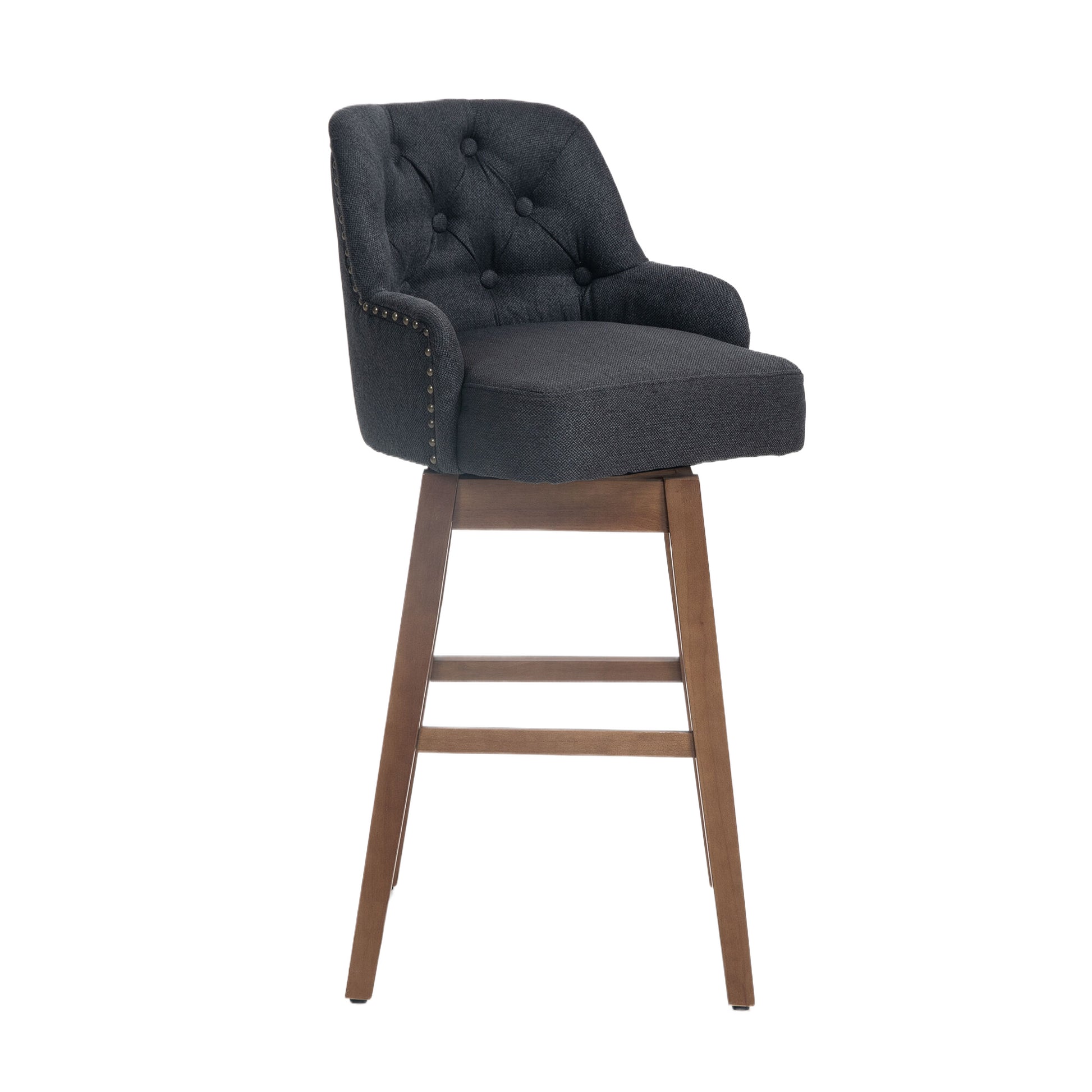 Coolmore Bar Stools Set Of 2 Counter Height Chairs With Footrest For Kitchen, Dining Room And 360 Degree Solid Wood Legs Swivel Bar Stools Set Of 2 Black Linen Black Foam Linen