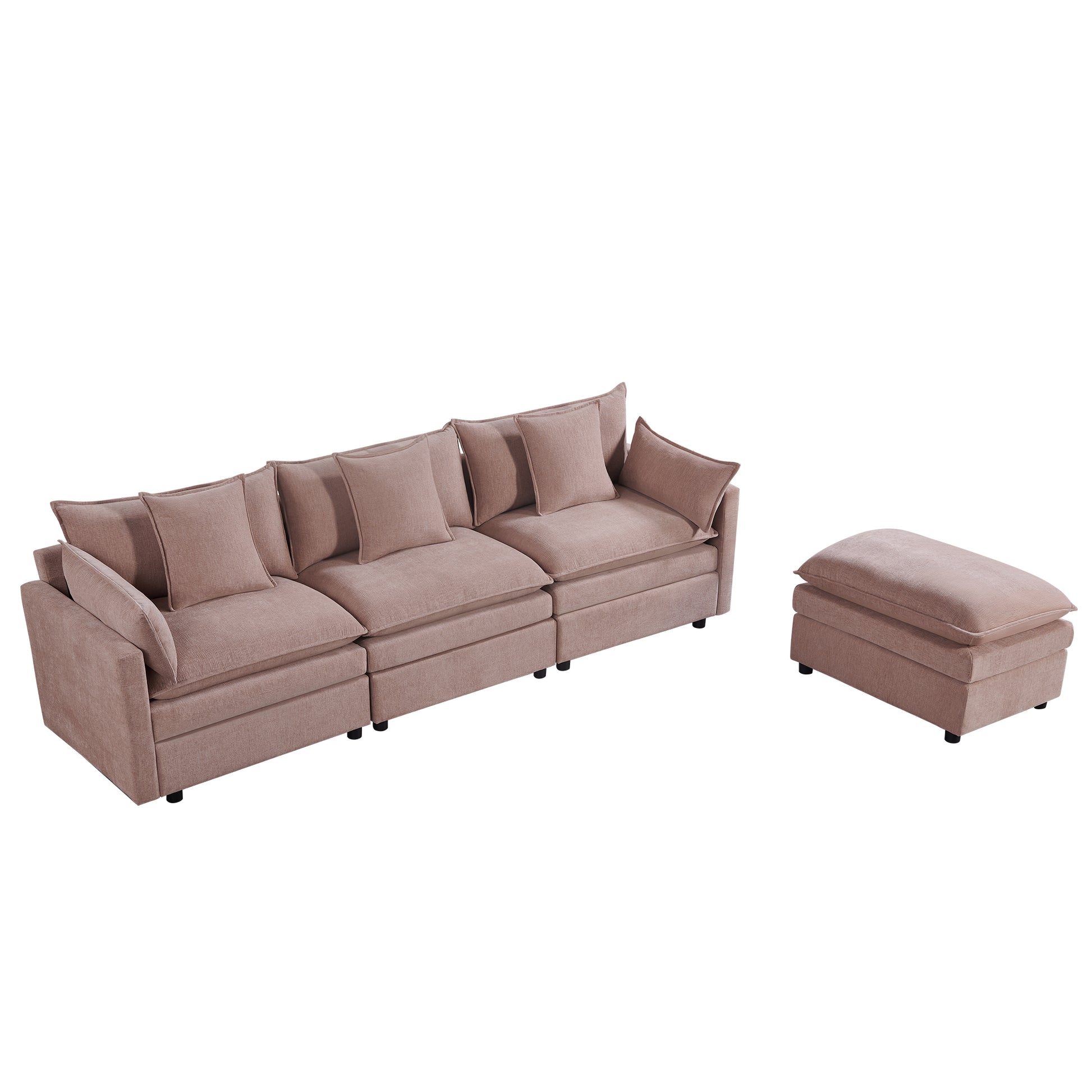 108.66"Modern Chenille L Shaped Sectional Sofa With Convertible Chaise, Comfy Cloud Couch Deep Sectional Sofa With Ottomans For Living Room Pink Wood Foam Chenille 3 Seat
