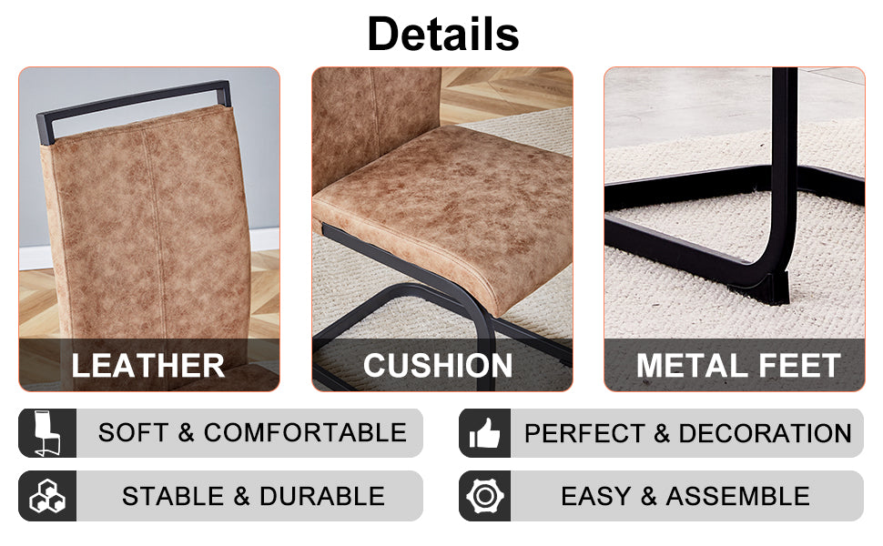 Table And Chair Set.Modern Dining Table, Tempered Glass Countertop With Artistic Mdf Legs.Paried With 4 Comfortable Chairs With Pu Seats And Metal Legs. Suitable For Various Decoration Styles. Black Brown,Transparent Seats 4 Mdf Metal