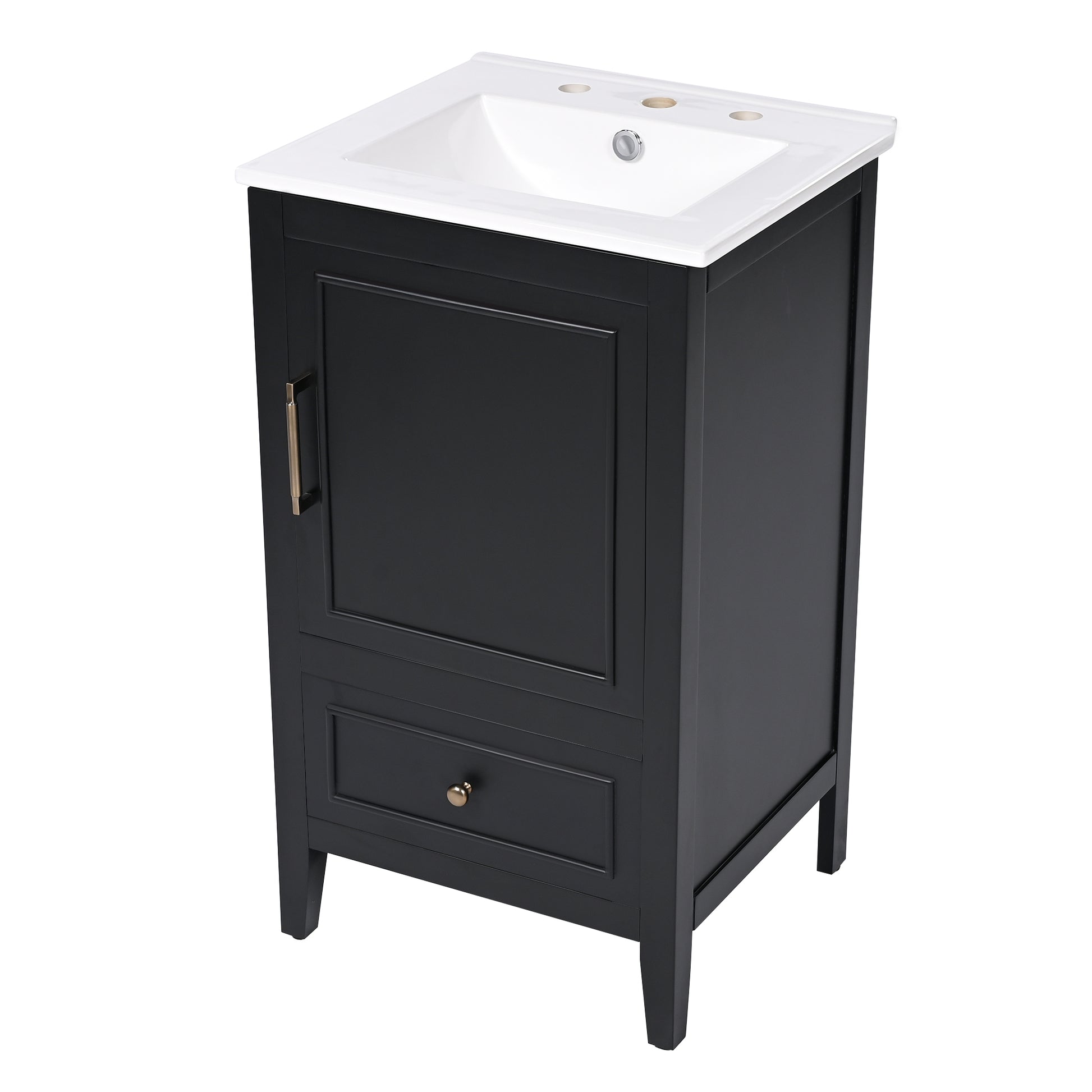 20" Bathroom Vanity With Sink, Bathroom Cabinet With A Door, Door Shelf Storage And Adiustable Foot Pads, A Drawer, Black Black Solid Wood Mdf