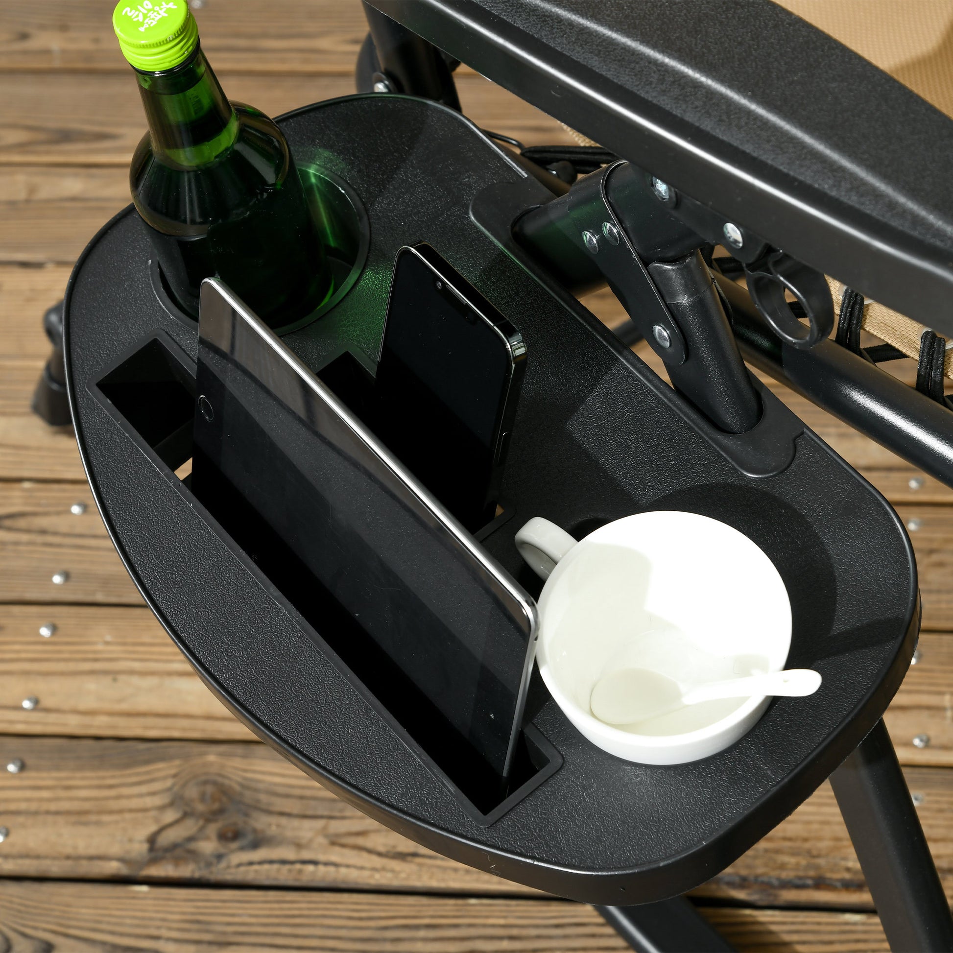 Outsunny 2 Pieces Outdoor Rocking Chairs, Foldable Reclining Zero Gravity Lounge Rocker With Pillow, Cup & Phone Holder, Combo Design With Folding Legs, Beige Beige Steel