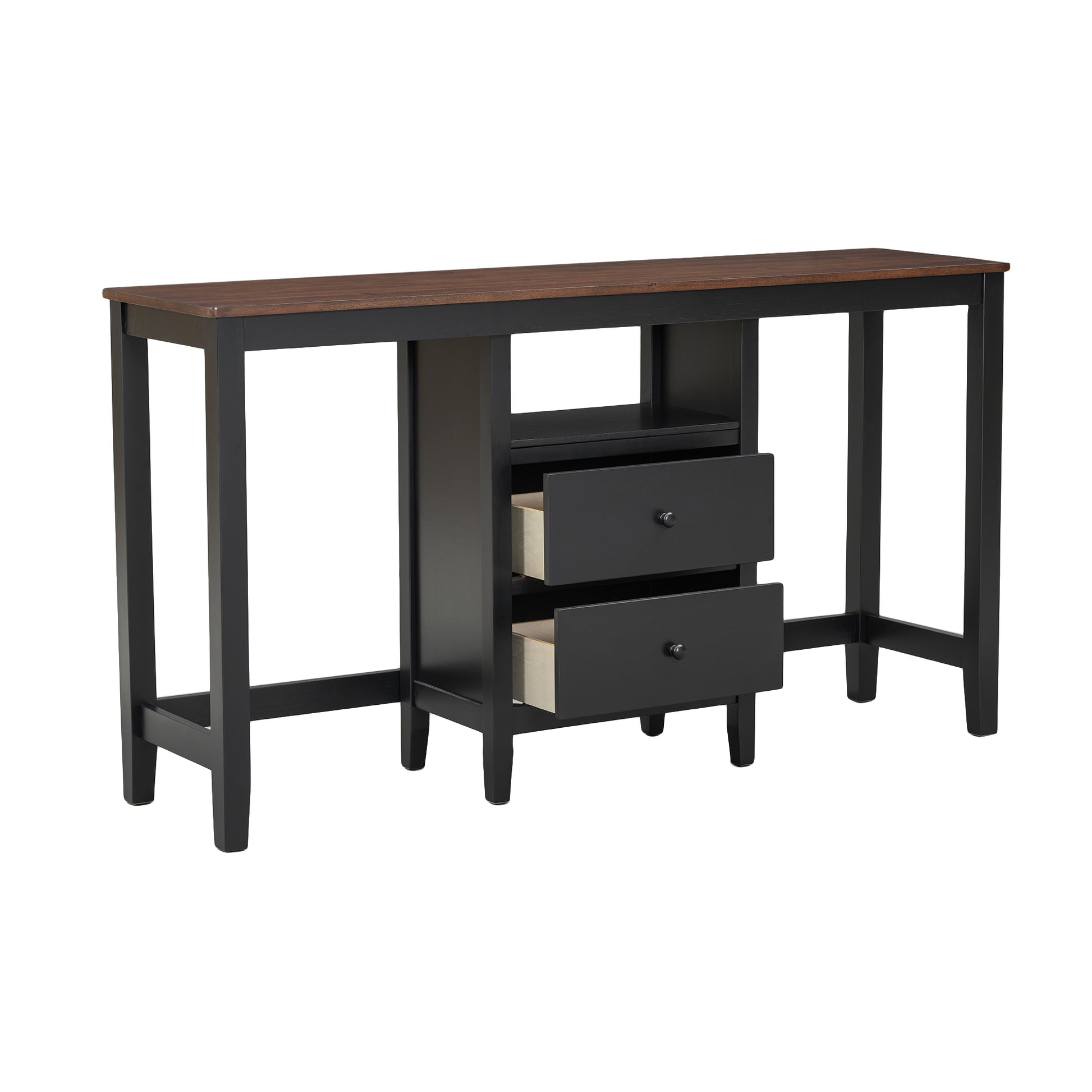 Farmhouse Rustic 3 Piece Counter Height Wood Dining Table Set With Cabinet,2 Storage Drawers And 2 Stools For Small Places,Black Cherry Wood Wood Cherry Seats 2 Wood Dining Room Farmhouse Rubberwood Rectangular Foam Solid Wood