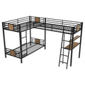 L Shaped Twin Over Twin Bunk Bed With Twin Size Loft Bed With Desk And Shelf ,Brown Brown Steel